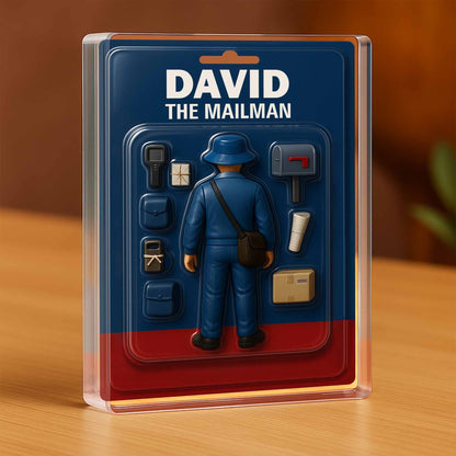 David The Mailman, Custom Acrylic Plaque Featuring a Mailman, Mailbox, Letters, and Parcels