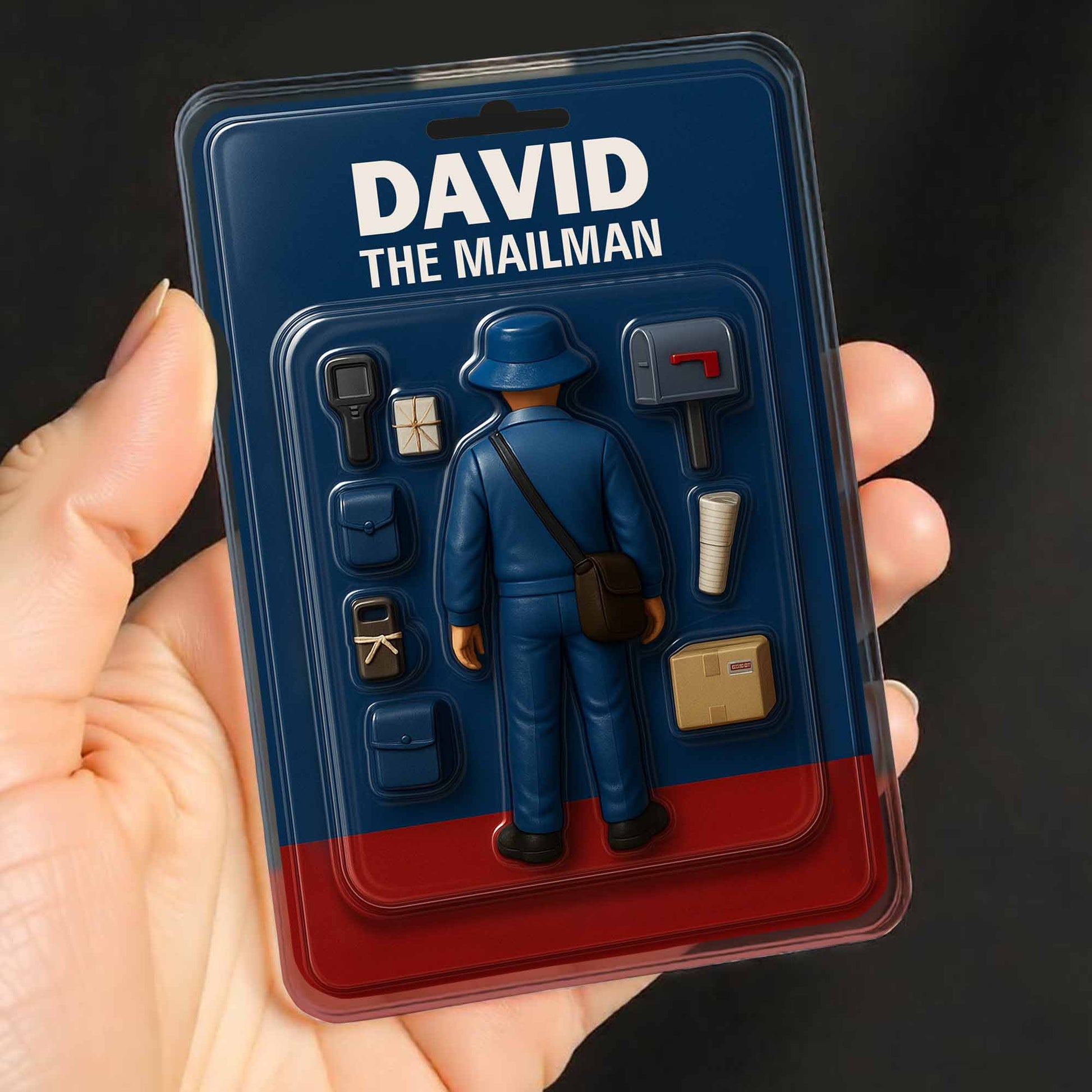 David The Mailman, Custom Acrylic Plaque Featuring a Mailman, Mailbox, Letters, and Parcels