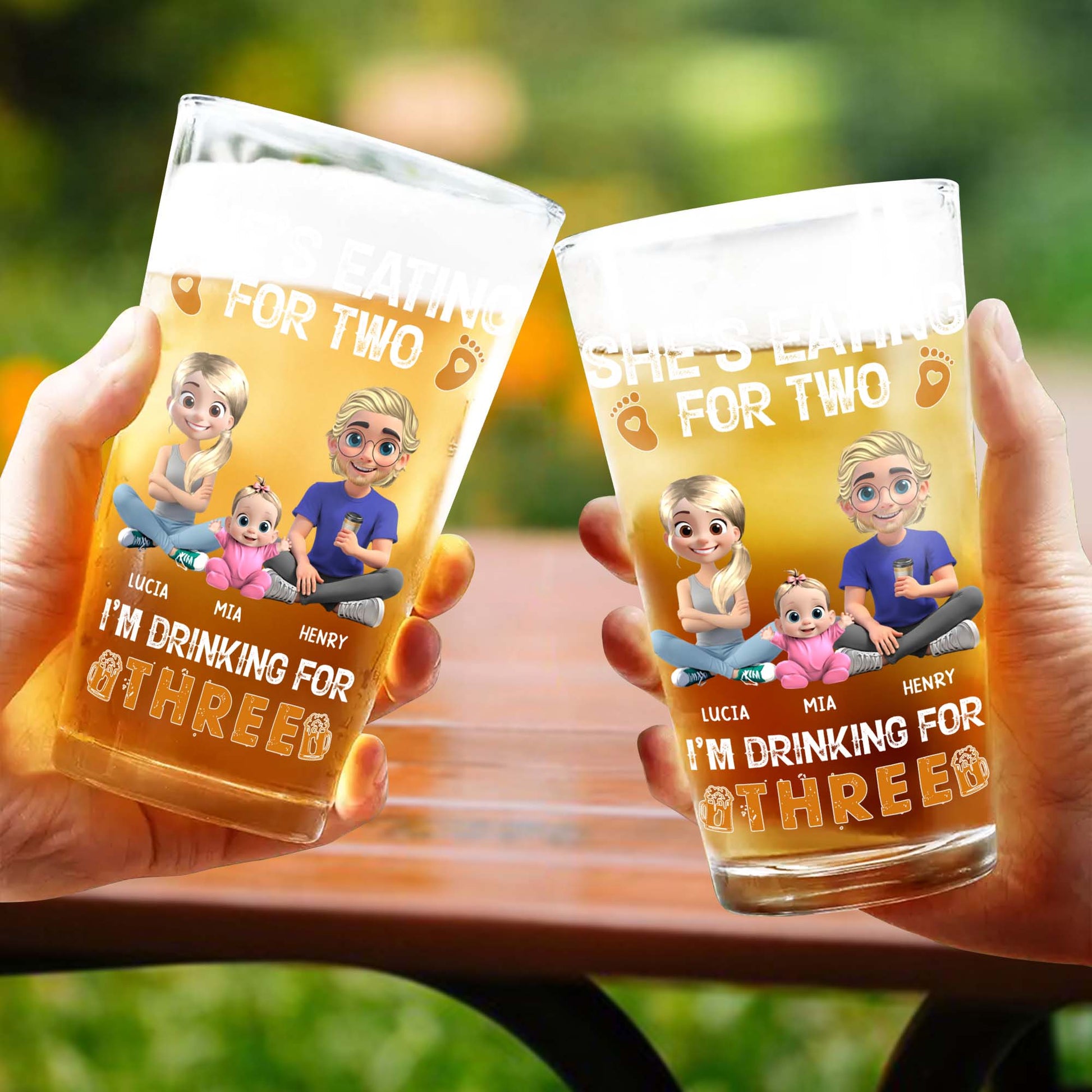 She's Eating For Two, I'm Drinking For Three, Cartoon Family and Footprints