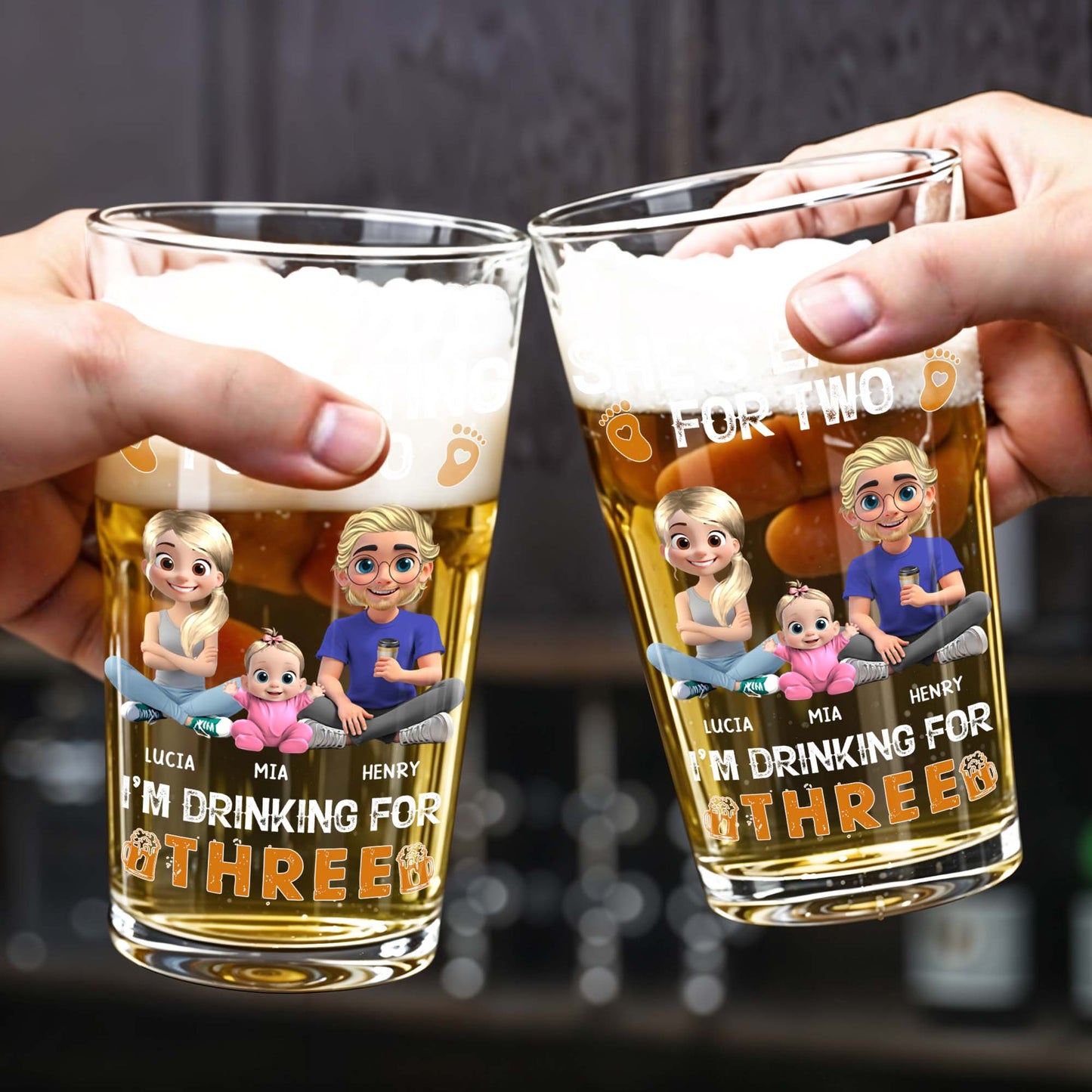 She's Eating For Two, I'm Drinking For Three, Cartoon Family and Footprints