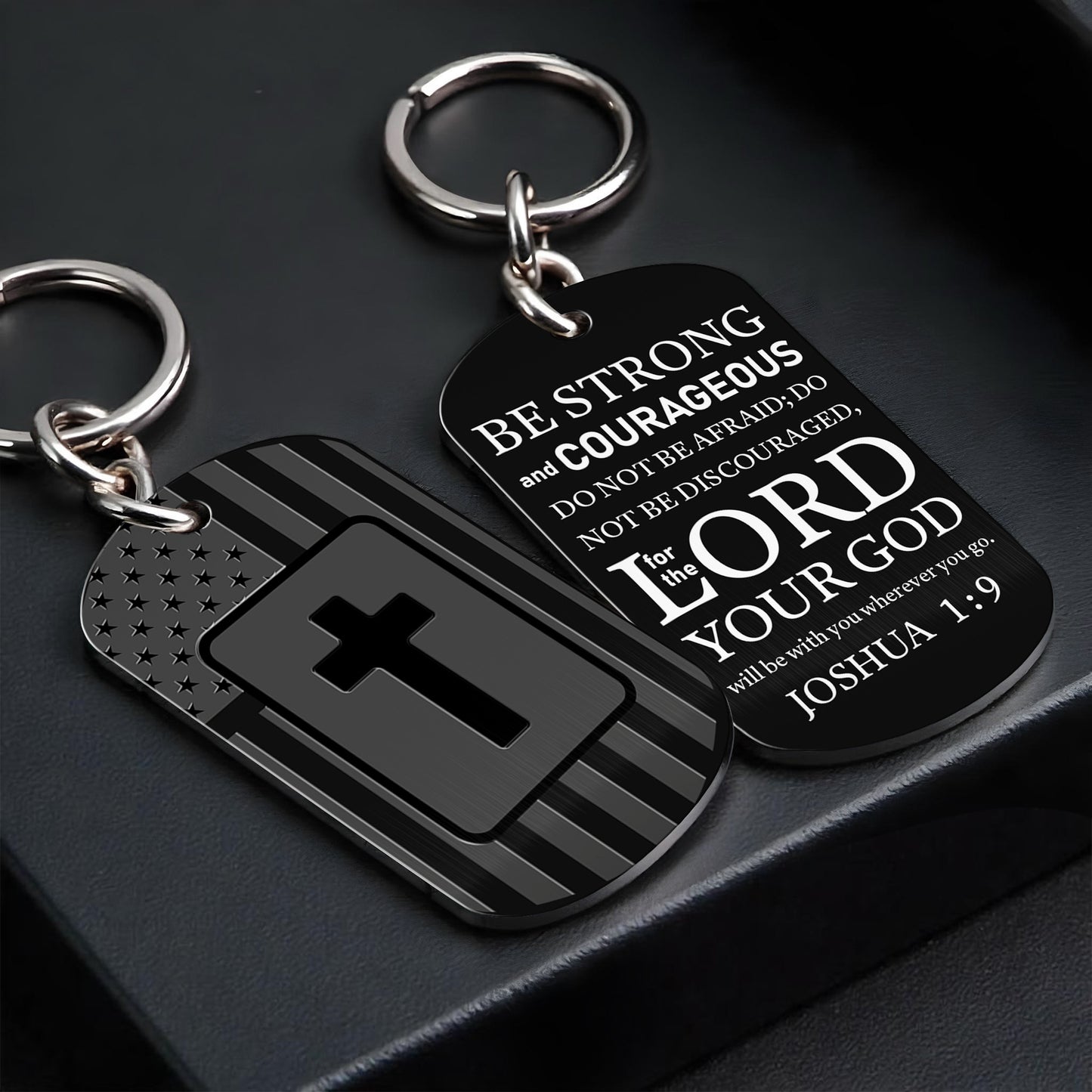 Be Strong and Courageous, Cross and American Flag Keychain