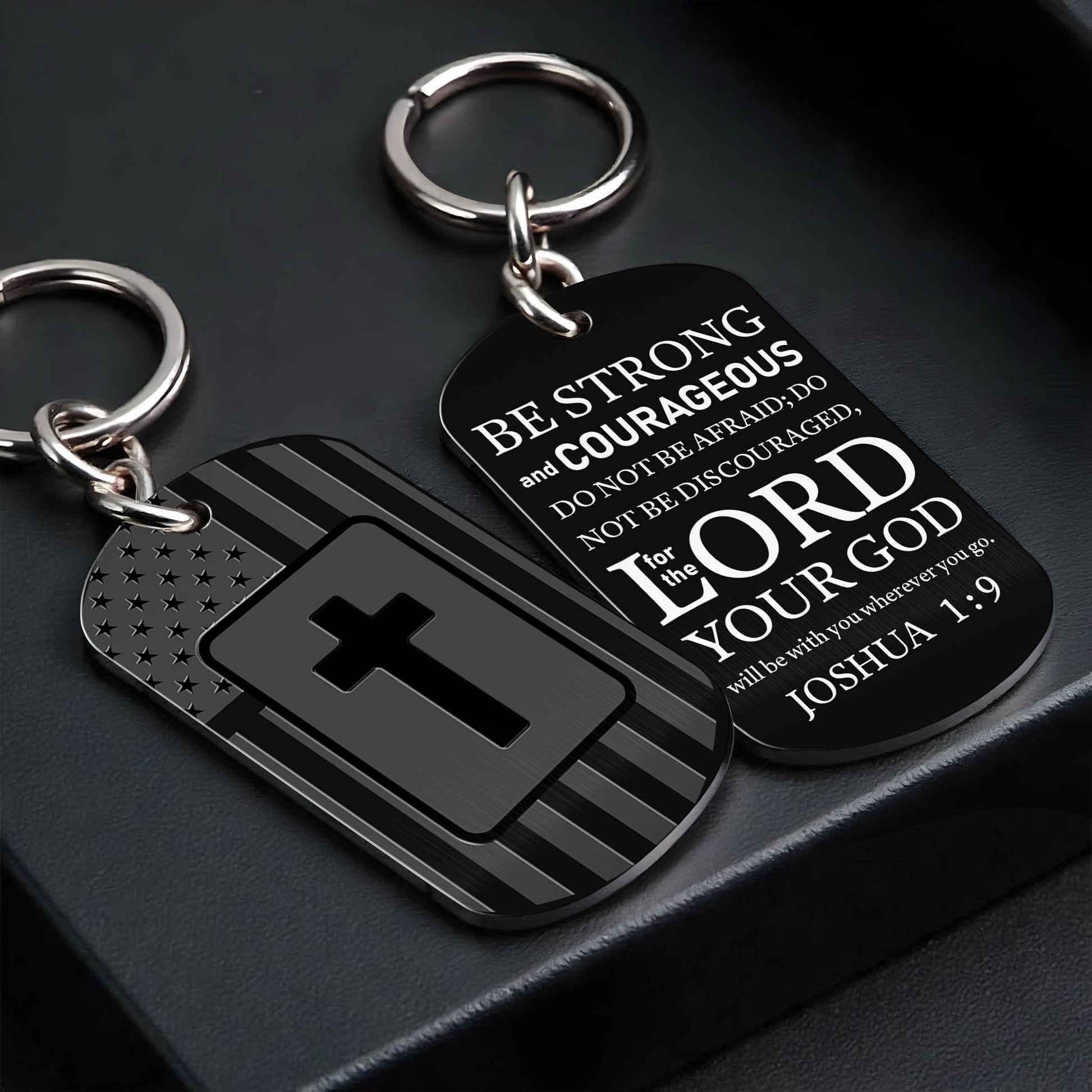 Be Strong and Courageous, Cross and American Flag Keychain