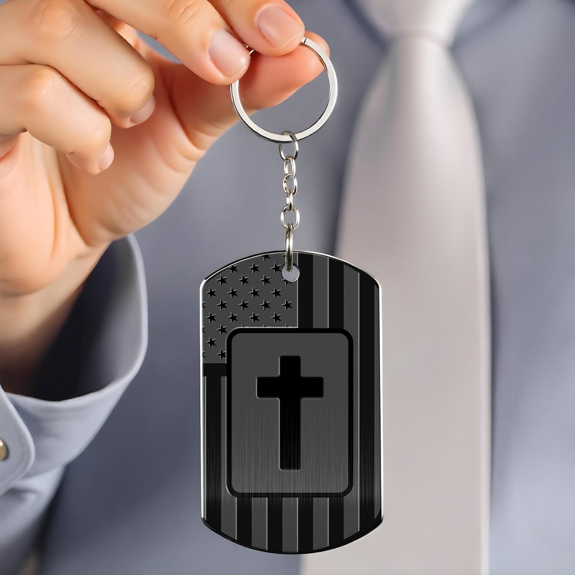 Be Strong and Courageous, Cross and American Flag Keychain