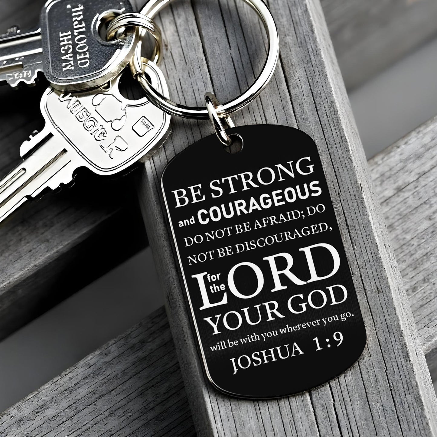Be Strong and Courageous, Cross and American Flag Keychain