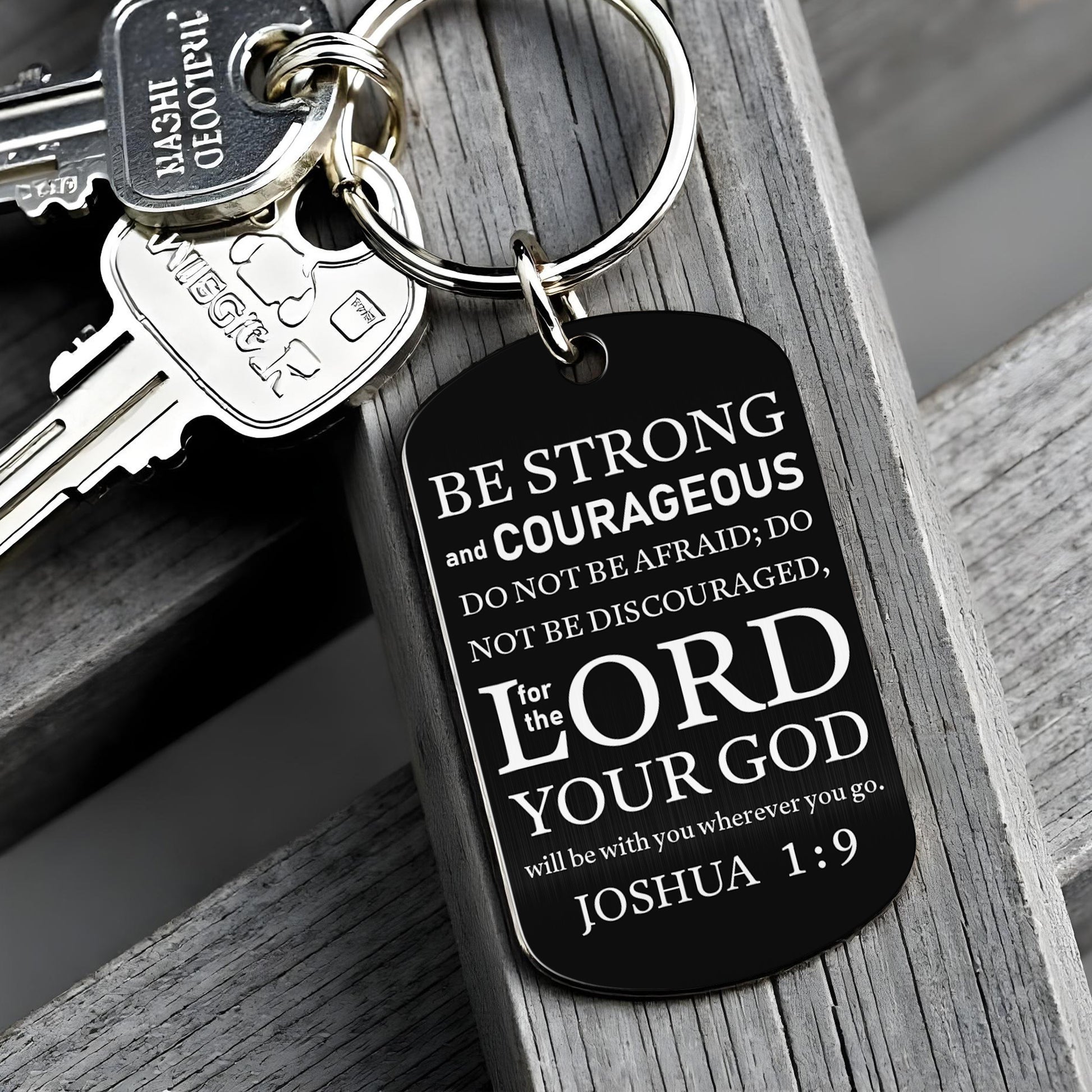 Be Strong and Courageous, Cross and American Flag Keychain