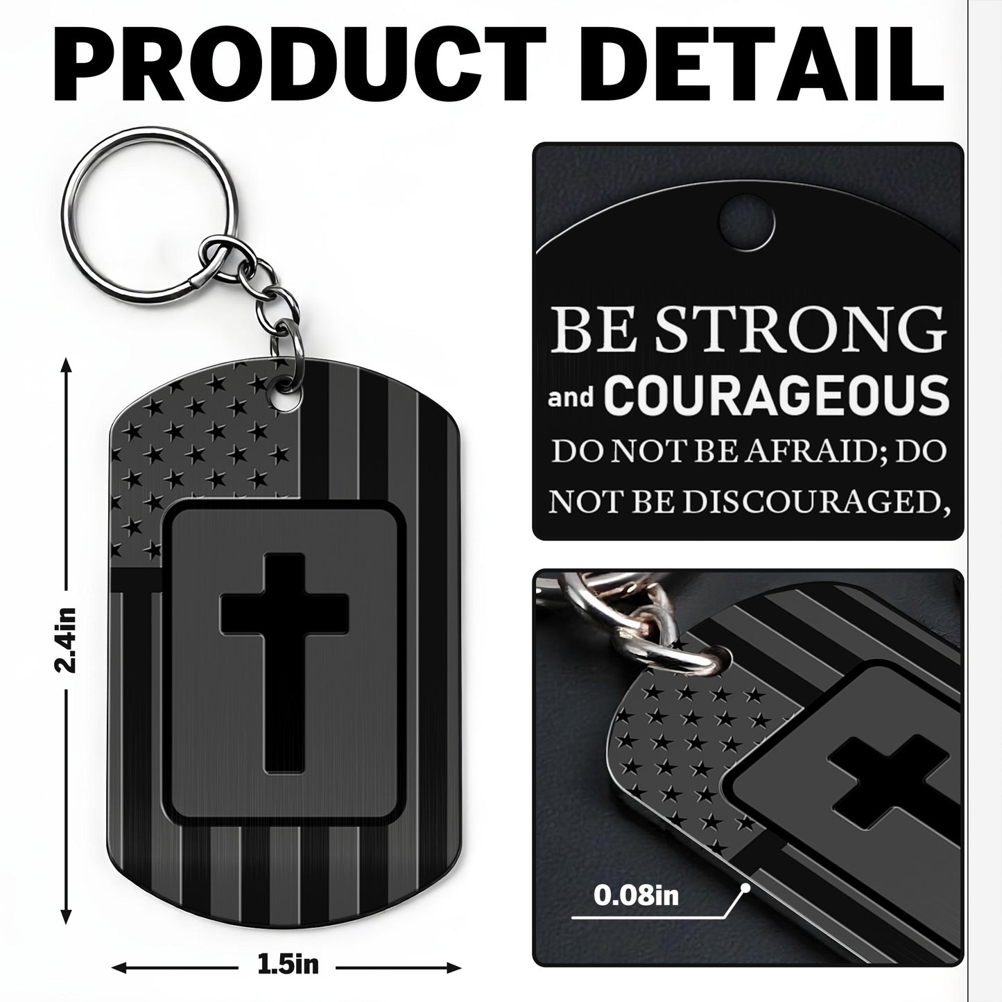 Be Strong and Courageous, Cross and American Flag Keychain