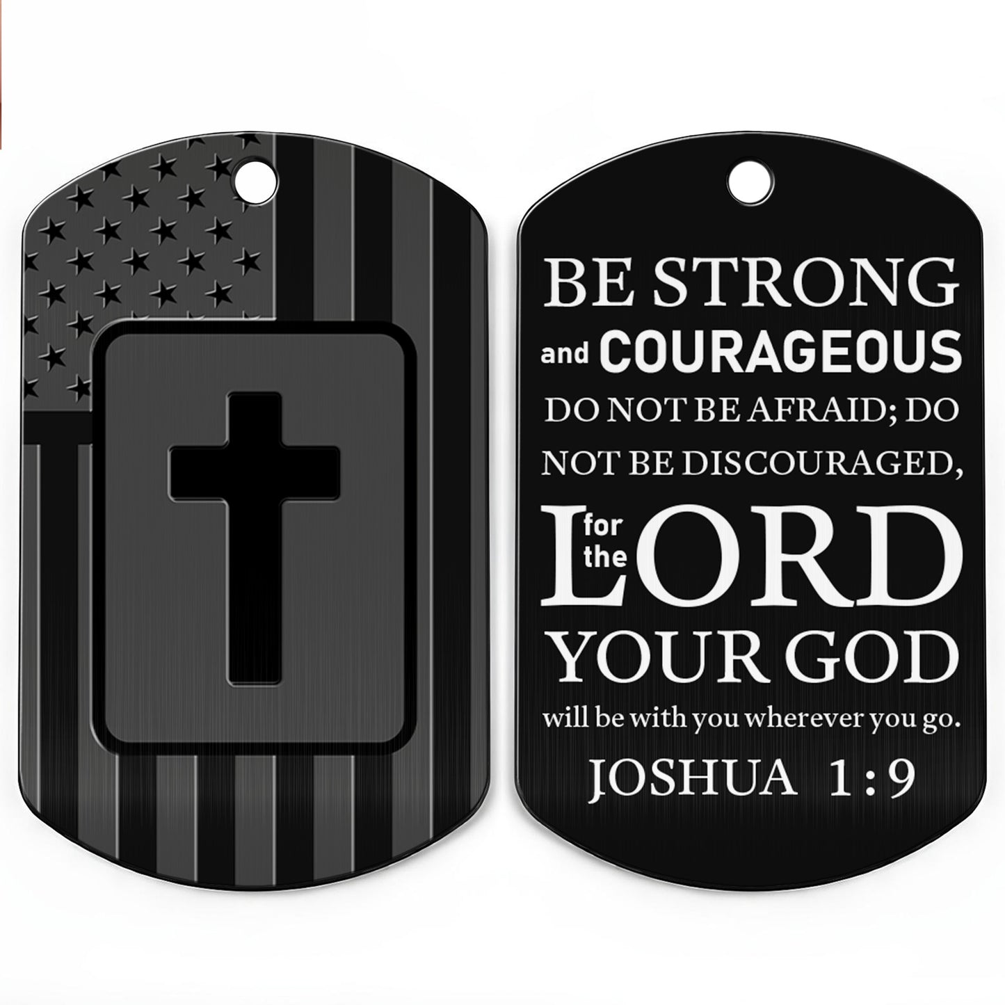 Be Strong and Courageous, Cross and American Flag Keychain