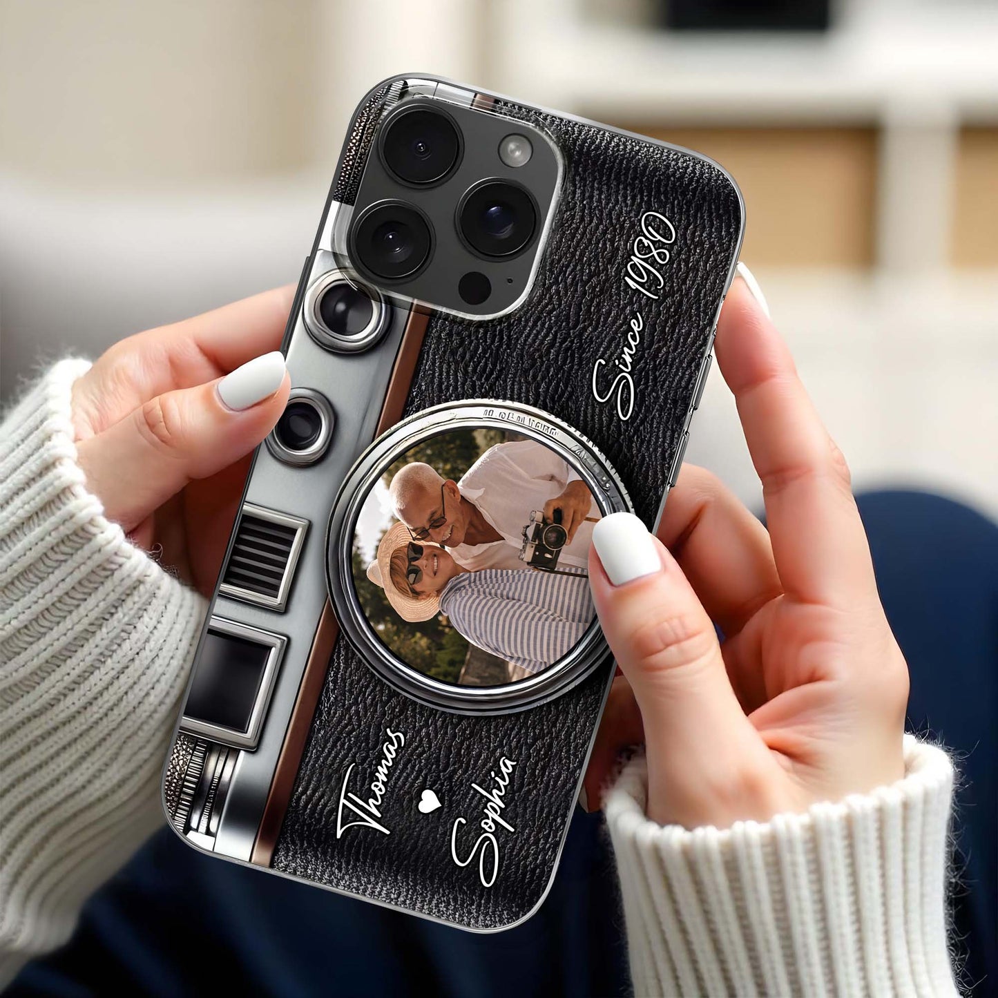 Vintage Camera Design With Customizable Names And Heart Icon