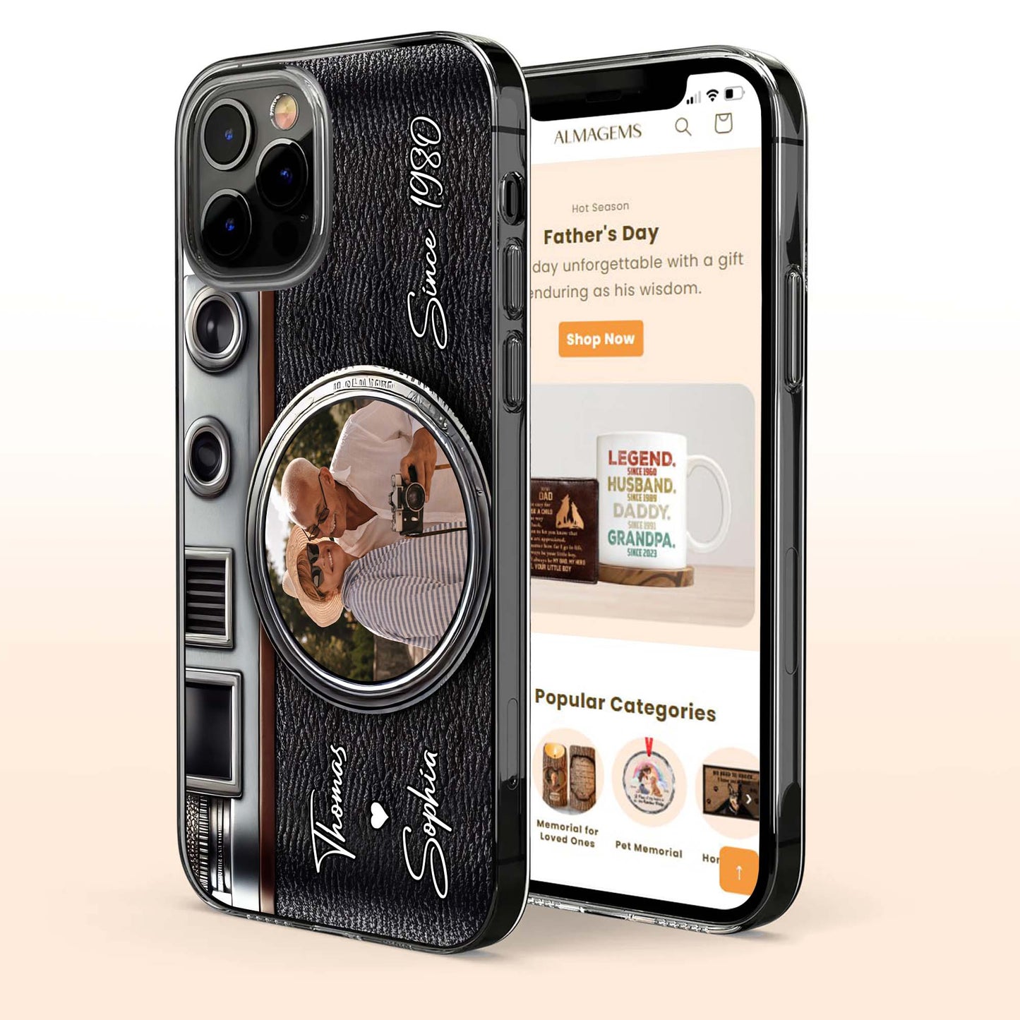 Vintage Camera Design With Customizable Names And Heart Icon