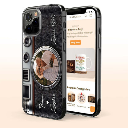 Vintage Camera Design With Customizable Names And Heart Icon