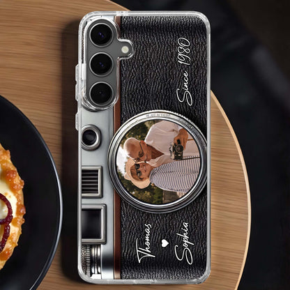 Vintage Camera Design With Customizable Names And Heart Icon
