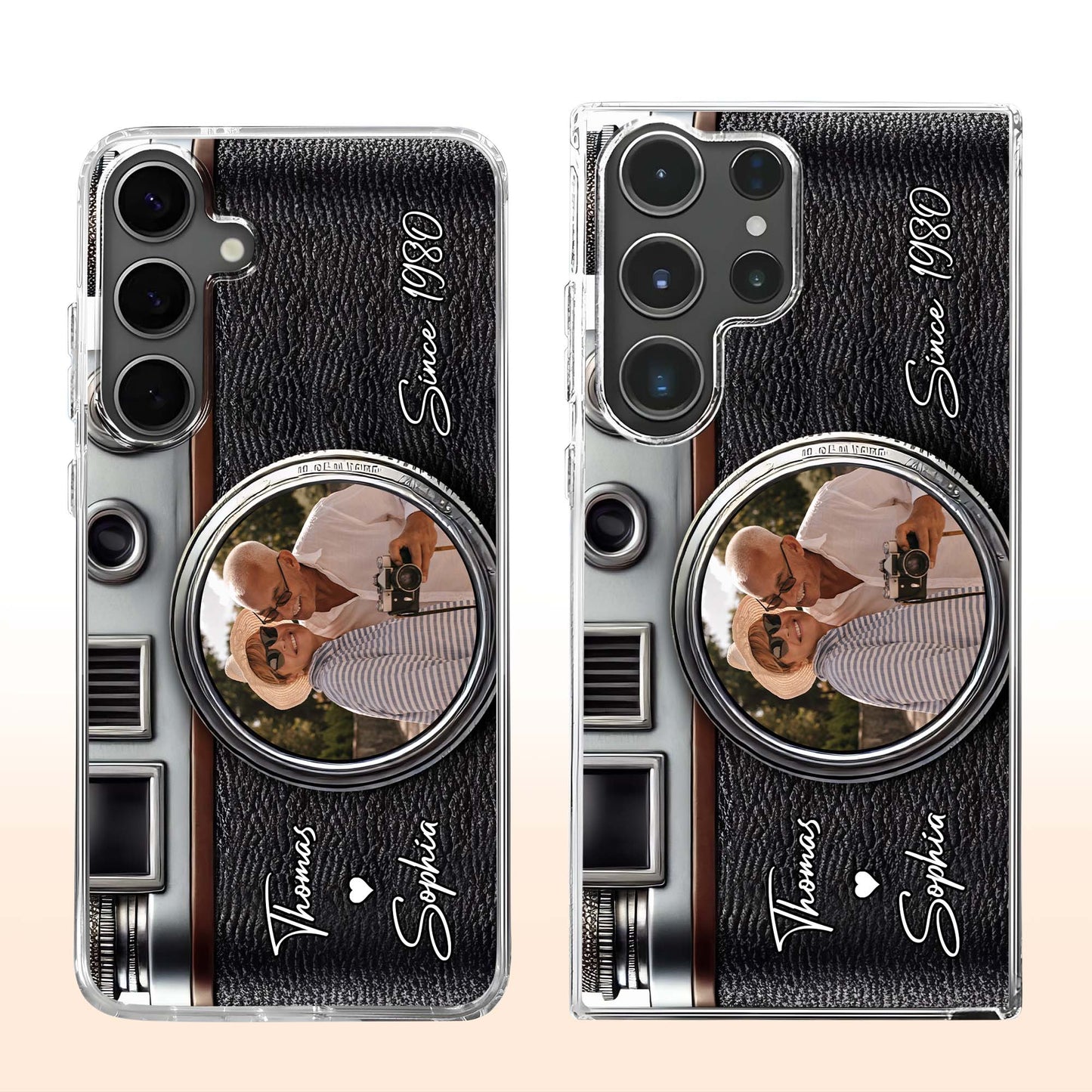 Vintage Camera Design With Customizable Names And Heart Icon