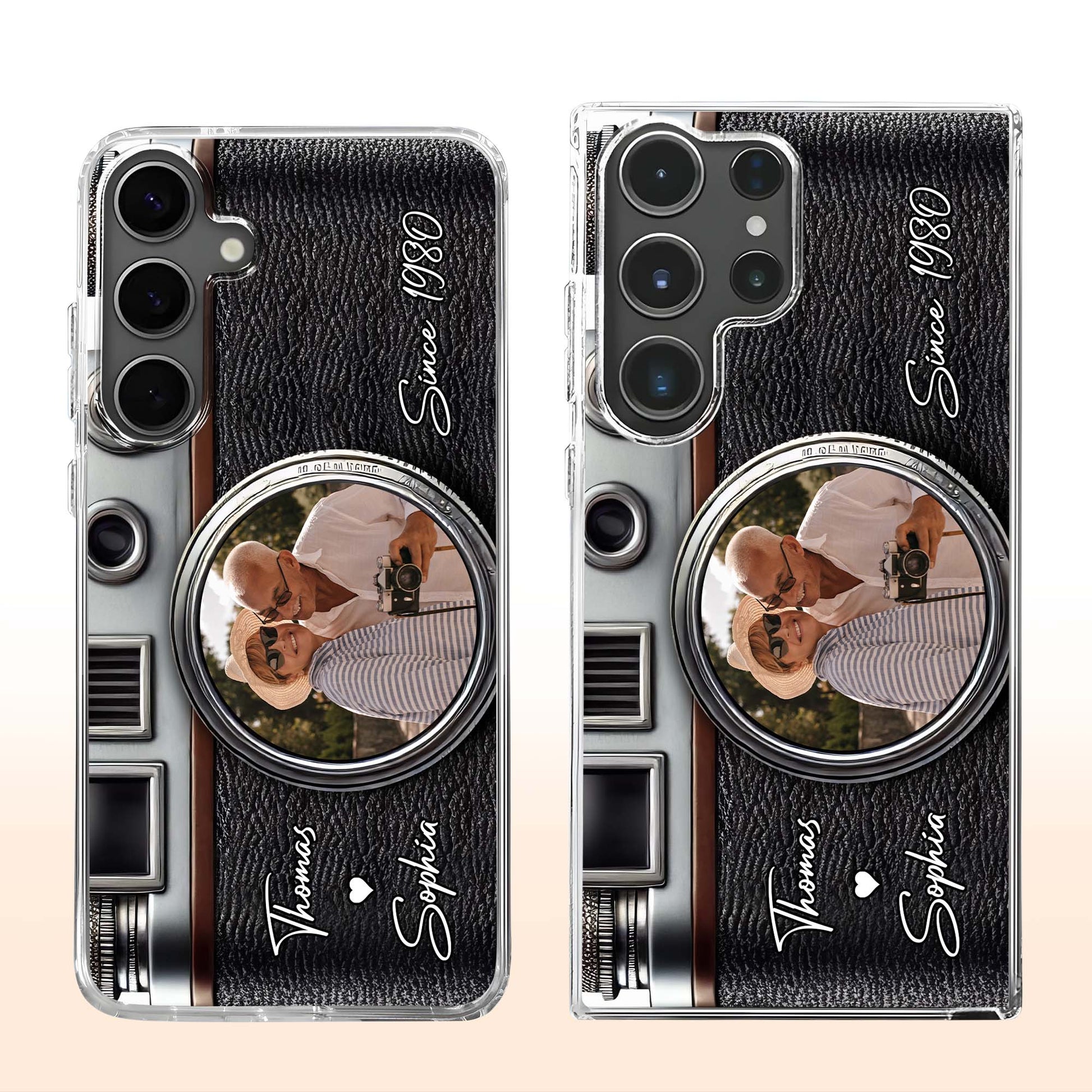 Vintage Camera Design With Customizable Names And Heart Icon