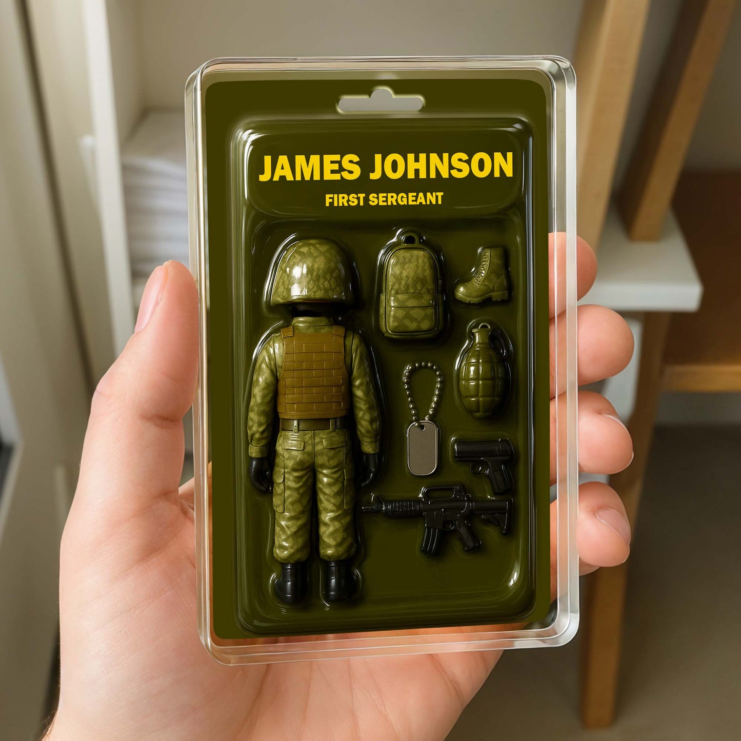 Customizable Military Figure With Backpack, Helmet, and Weapons