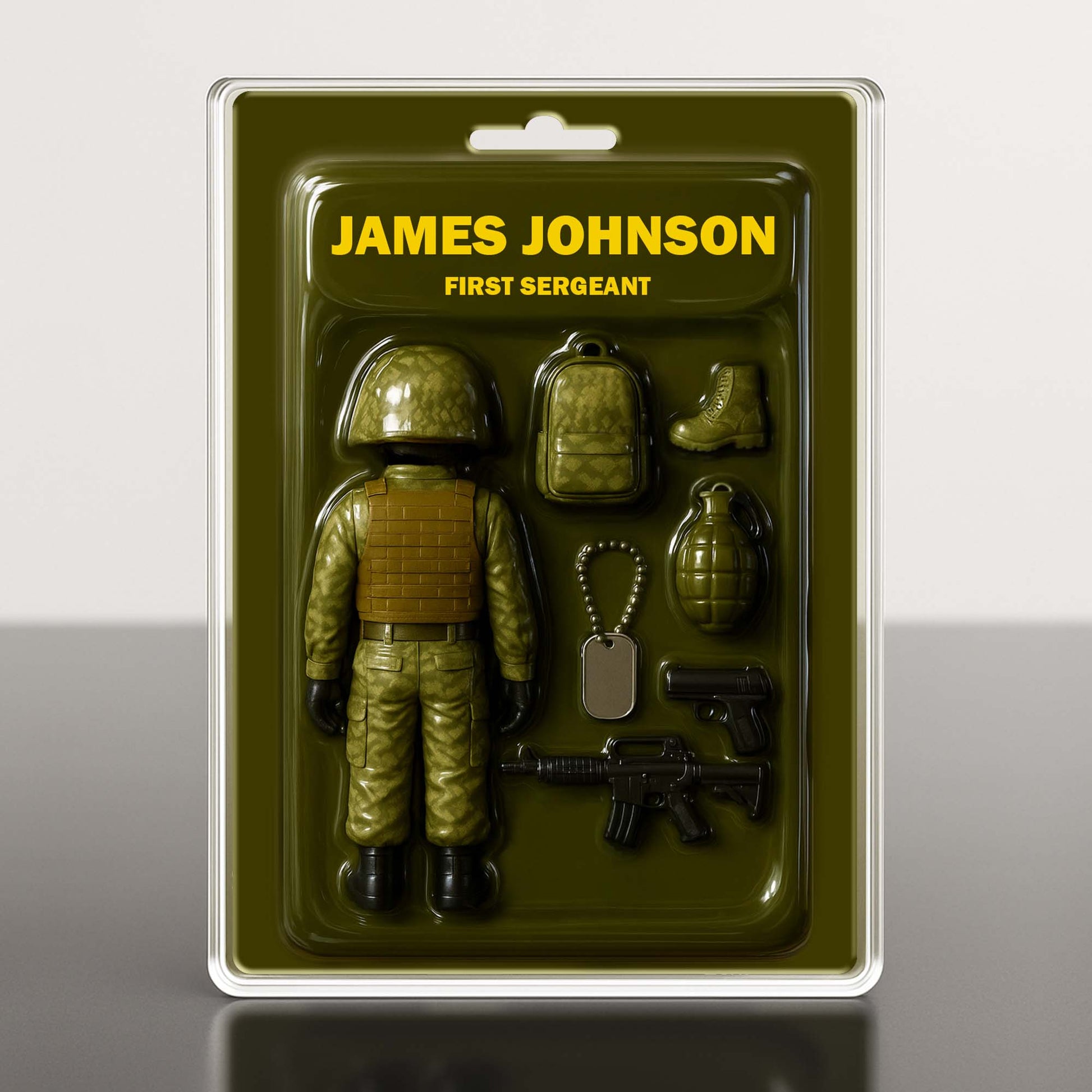 Customizable Military Figure With Backpack, Helmet, and Weapons