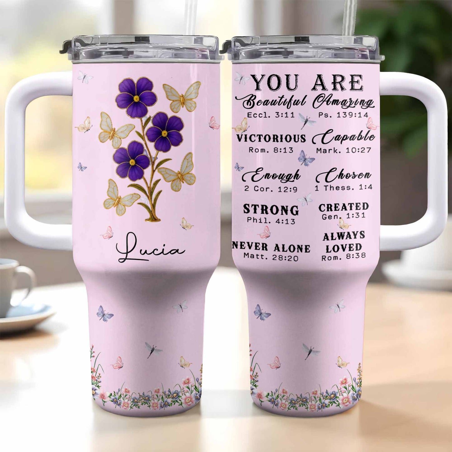 You Are Beautiful Amazing Victorious Strong, Flowers Butterflies Design