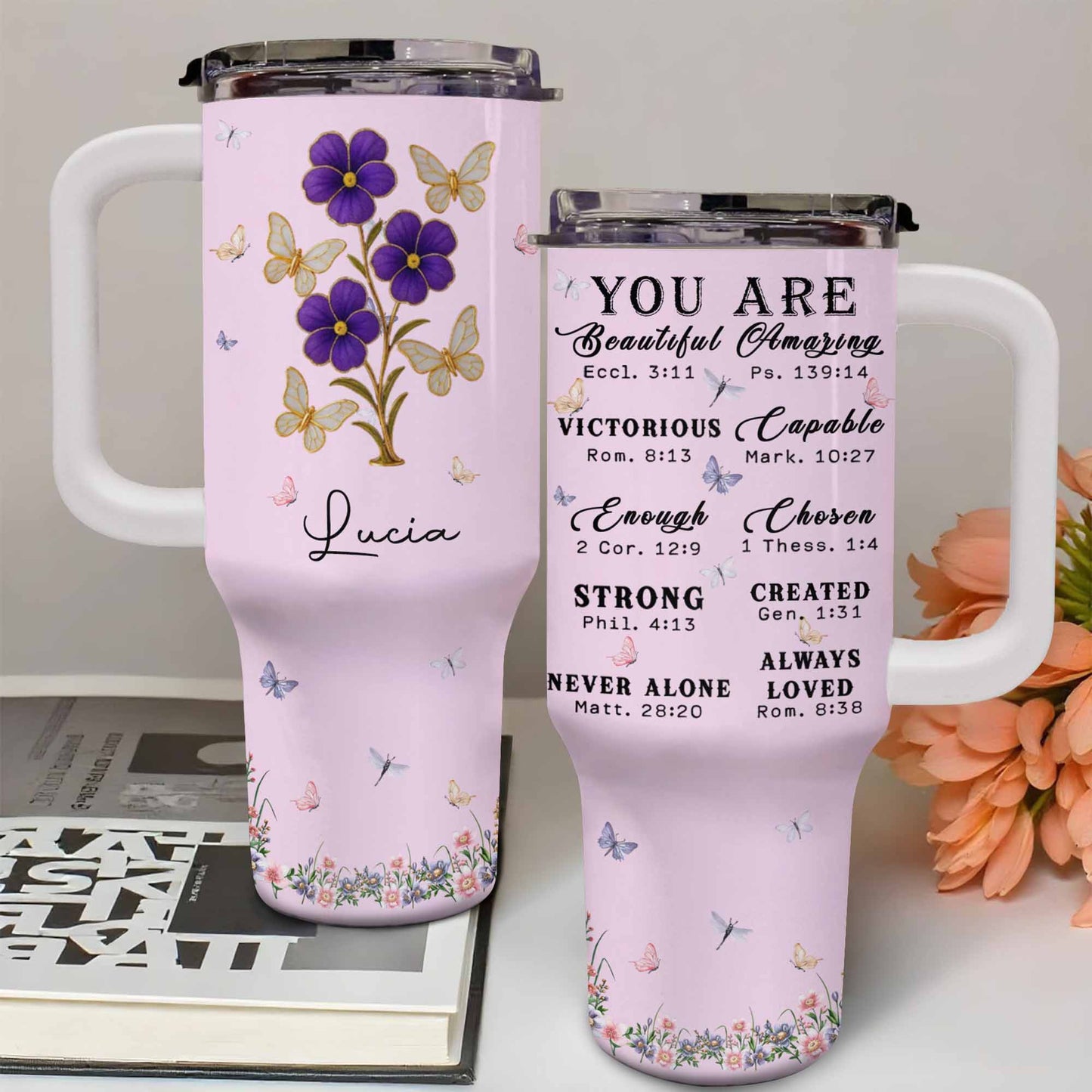 You Are Beautiful Amazing Victorious Strong, Flowers Butterflies Design