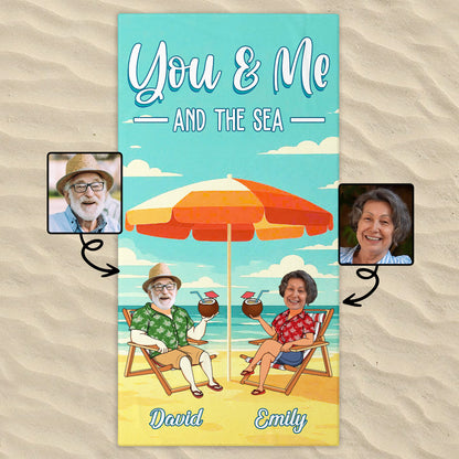 You & Me And The Sea, Beach Umbrella And Chairs - Personalized Beach Towel - FAM373_BETO