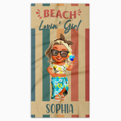 Beach Lovin' Girl, Tropical Drink and Sunglasses - Personalized Beach Towel - FAM374_BETO