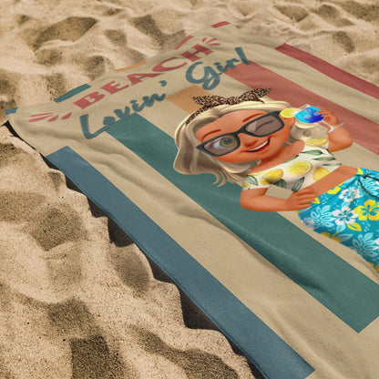 Beach Lovin' Girl, Tropical Drink and Sunglasses - Personalized Beach Towel - FAM374_BETO