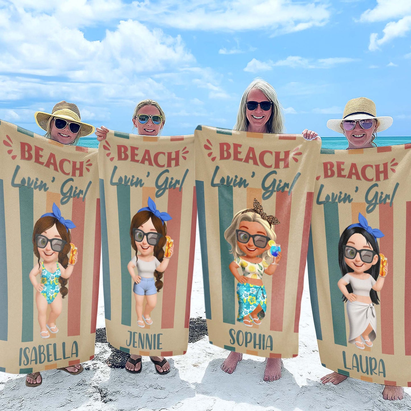 Beach Lovin' Girl, Tropical Drink and Sunglasses - Personalized Beach Towel - FAM374_BETO