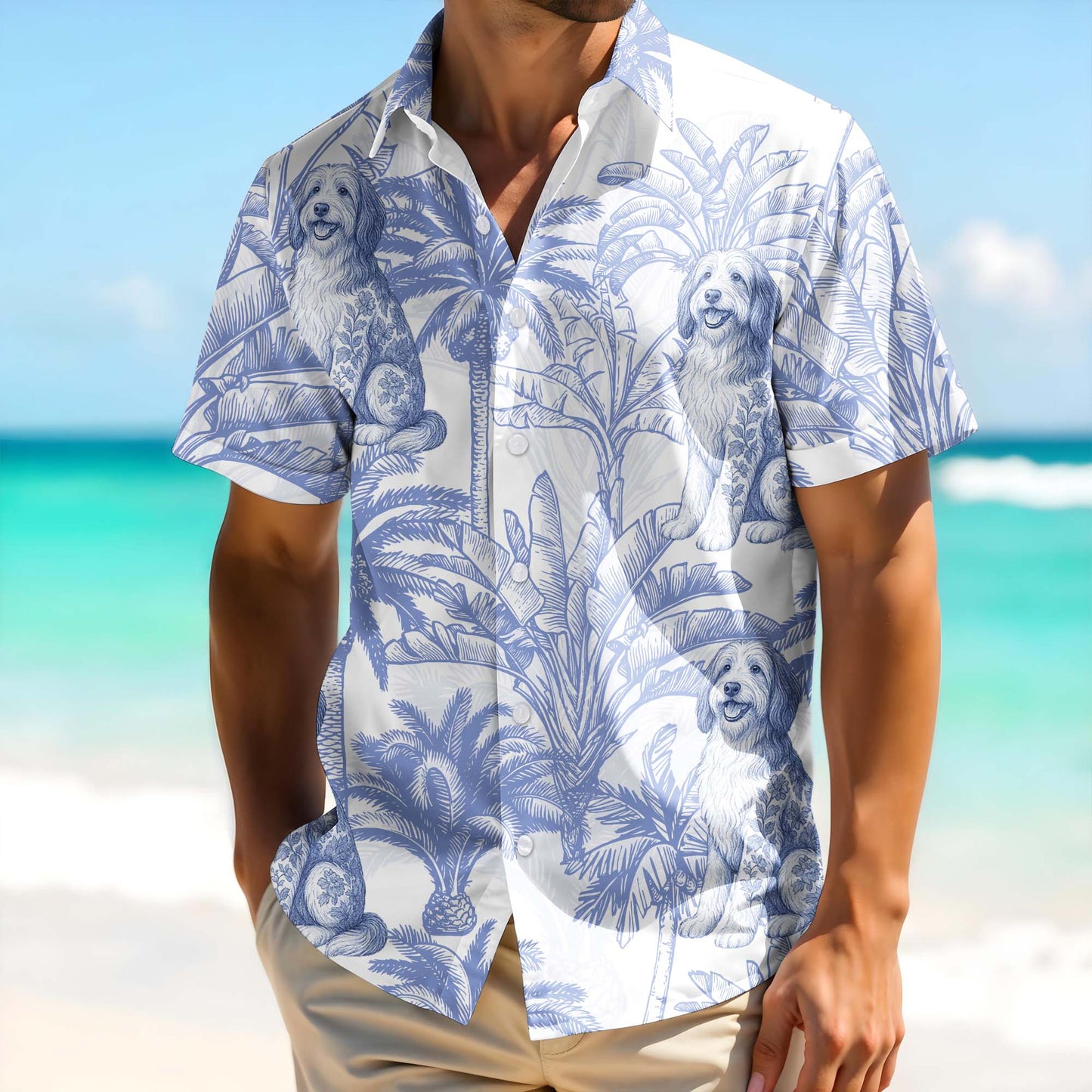 Sunny Day With Your Furry Friend, Dogs And Palm Trees