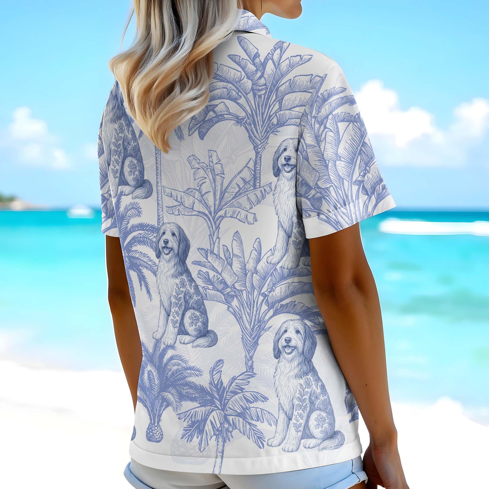 Sunny Day With Your Furry Friend, Dogs And Palm Trees