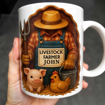 Livestock Farmer With Pig And Chicken - Personalized Custom Coffee Mug - FAM380_MG