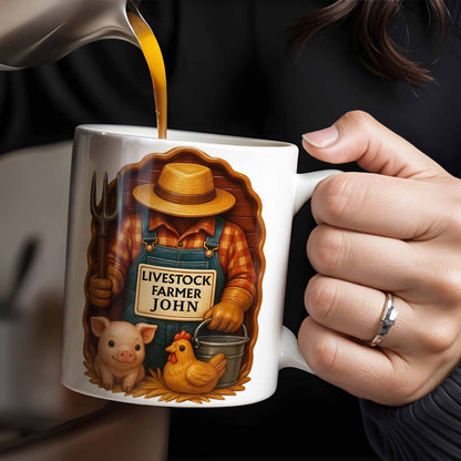 Livestock Farmer With Pig And Chicken - Personalized Custom Coffee Mug - FAM380_MG