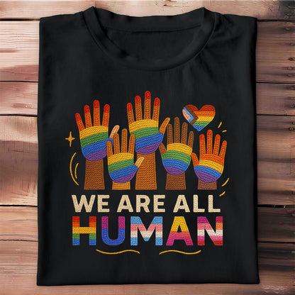 We Are All Human With Raised Hands And Heart Design