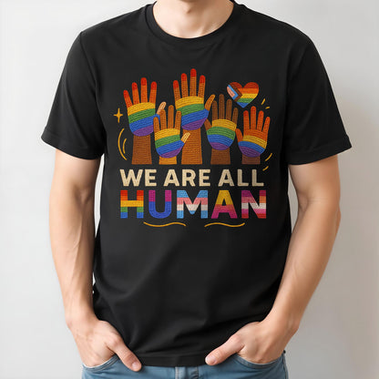 We Are All Human With Raised Hands And Heart Design