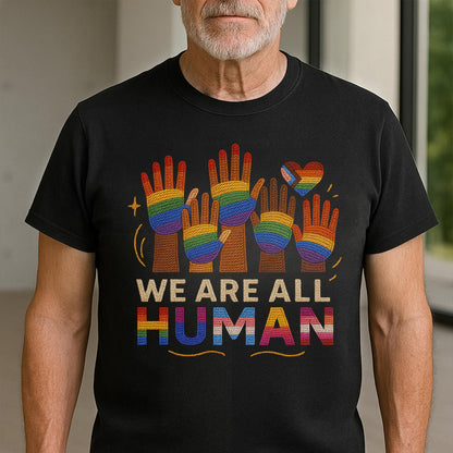 We Are All Human With Raised Hands And Heart Design