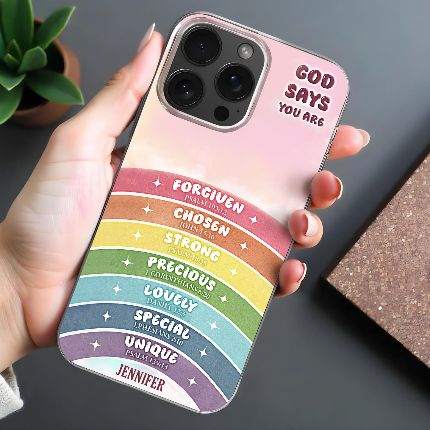 God Says You Are Forgiven, Chosen, Strong, Rainbow Phone Case
