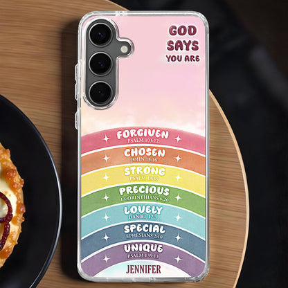 God Says You Are Forgiven, Chosen, Strong, Rainbow Phone Case