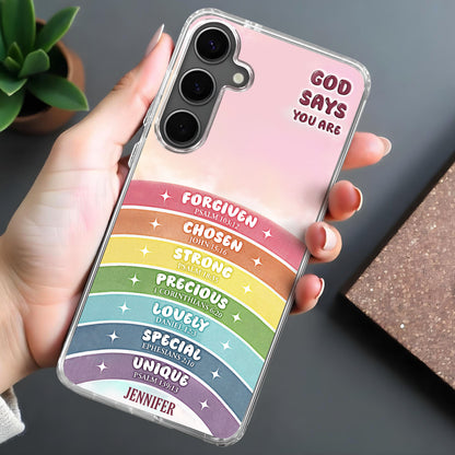 God Says You Are Forgiven, Chosen, Strong, Rainbow Phone Case