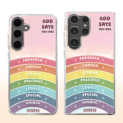 God Says You Are Forgiven, Chosen, Strong, Rainbow Phone Case