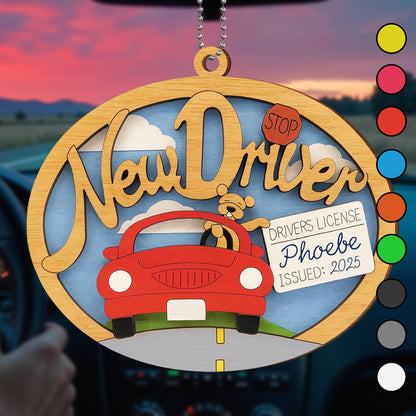 Nuevo diseño de parada de conductor para coche - Adorno de madera personalizado, adorno colgante para coche - FAM416_WCA