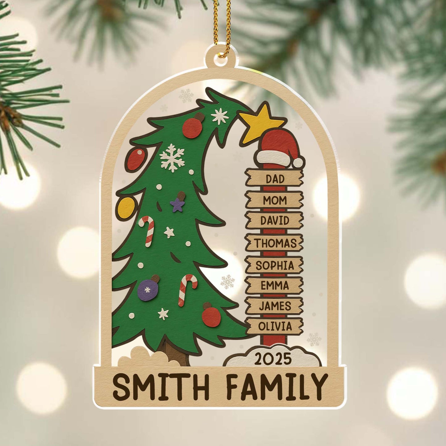 Celebrando las fiestas en familia, árbol de Navidad y adornos - Adorno acrílico personalizado, regalo de Navidad - FAM431_ACO