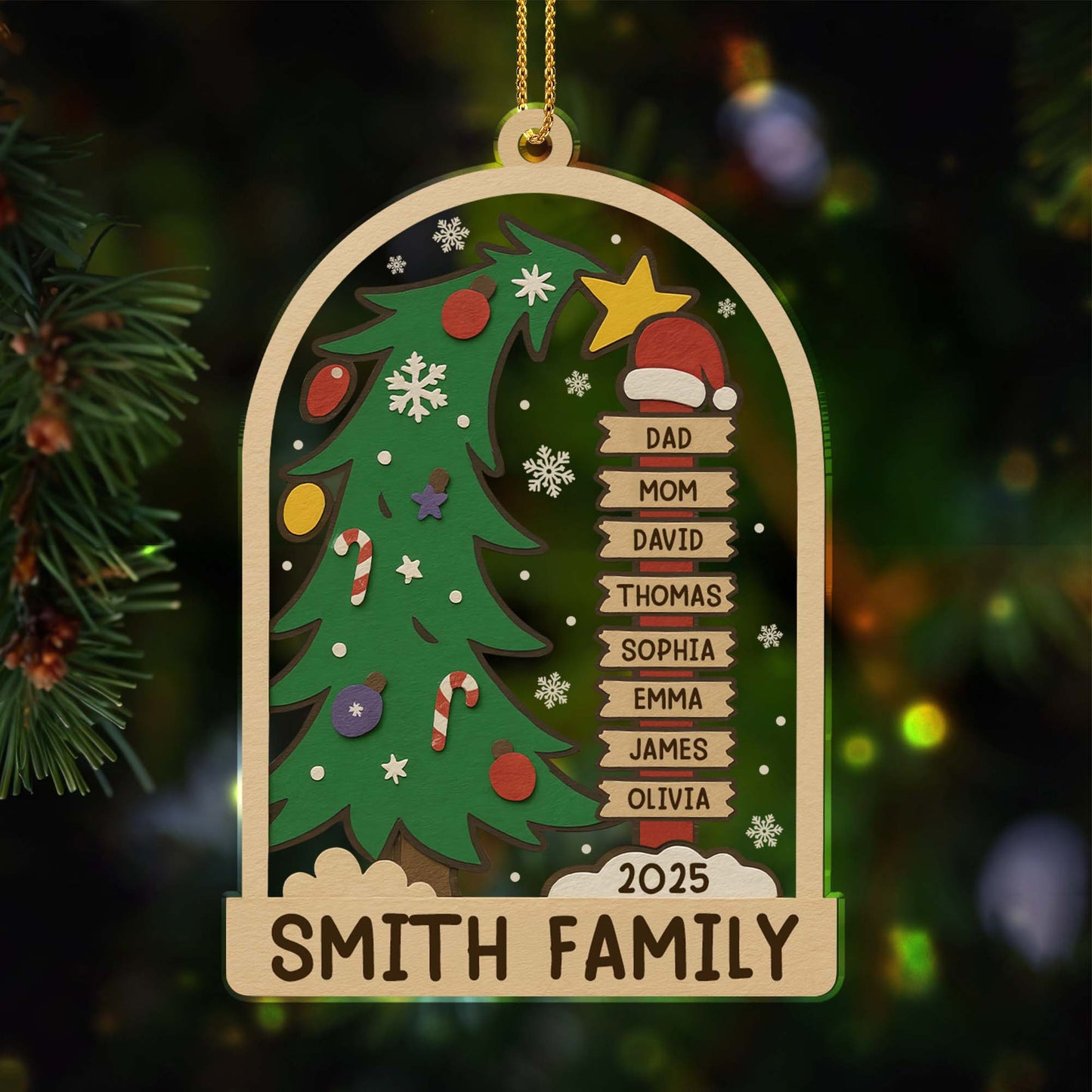 Celebrando las fiestas en familia, árbol de Navidad y adornos - Adorno acrílico personalizado, regalo de Navidad - FAM431_ACO