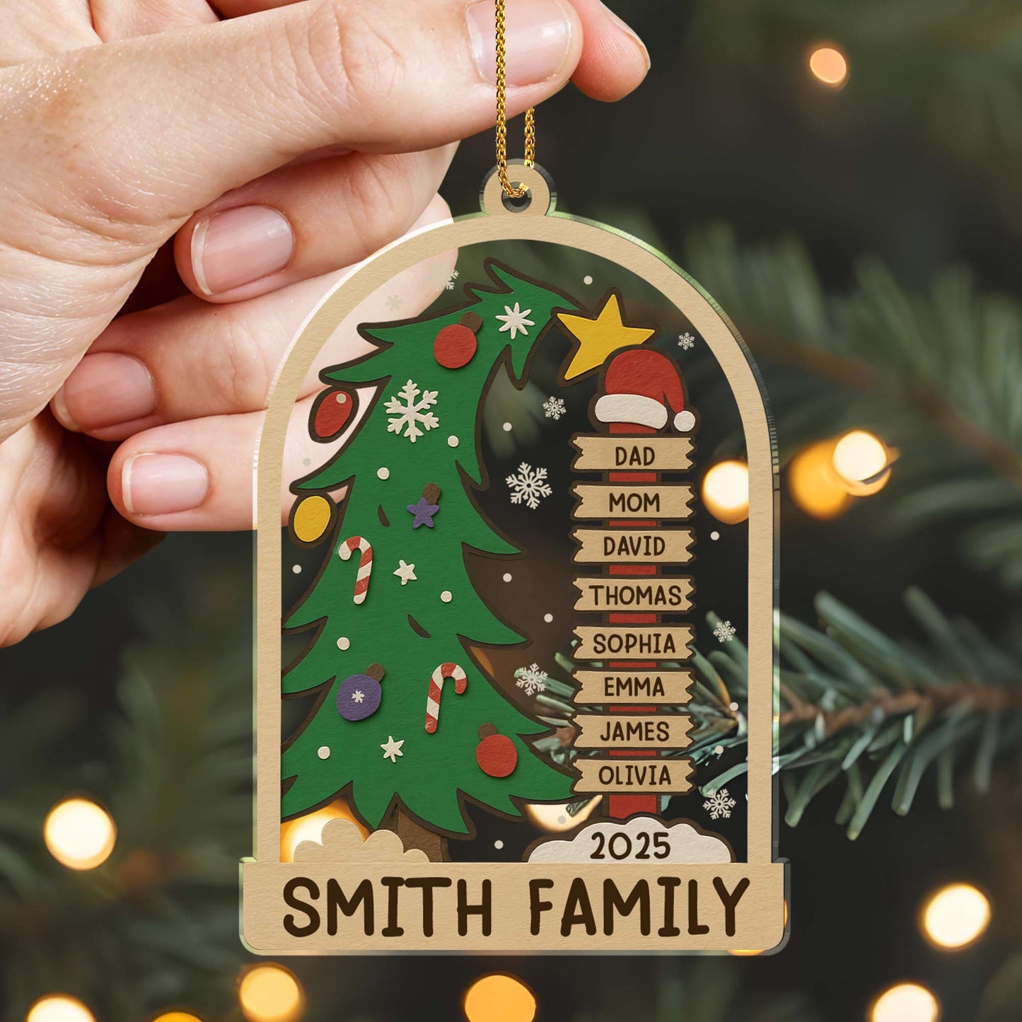 Celebrando las fiestas en familia, árbol de Navidad y adornos - Adorno acrílico personalizado, regalo de Navidad - FAM431_ACO