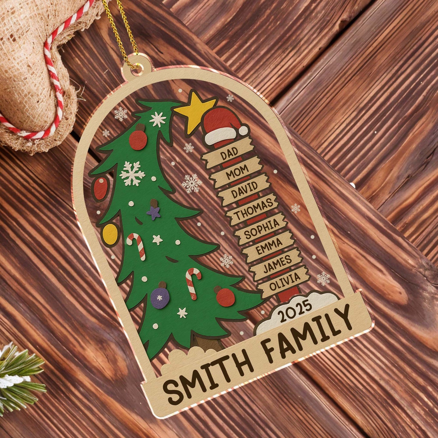 Celebrando las fiestas en familia, árbol de Navidad y adornos - Adorno acrílico personalizado, regalo de Navidad - FAM431_ACO