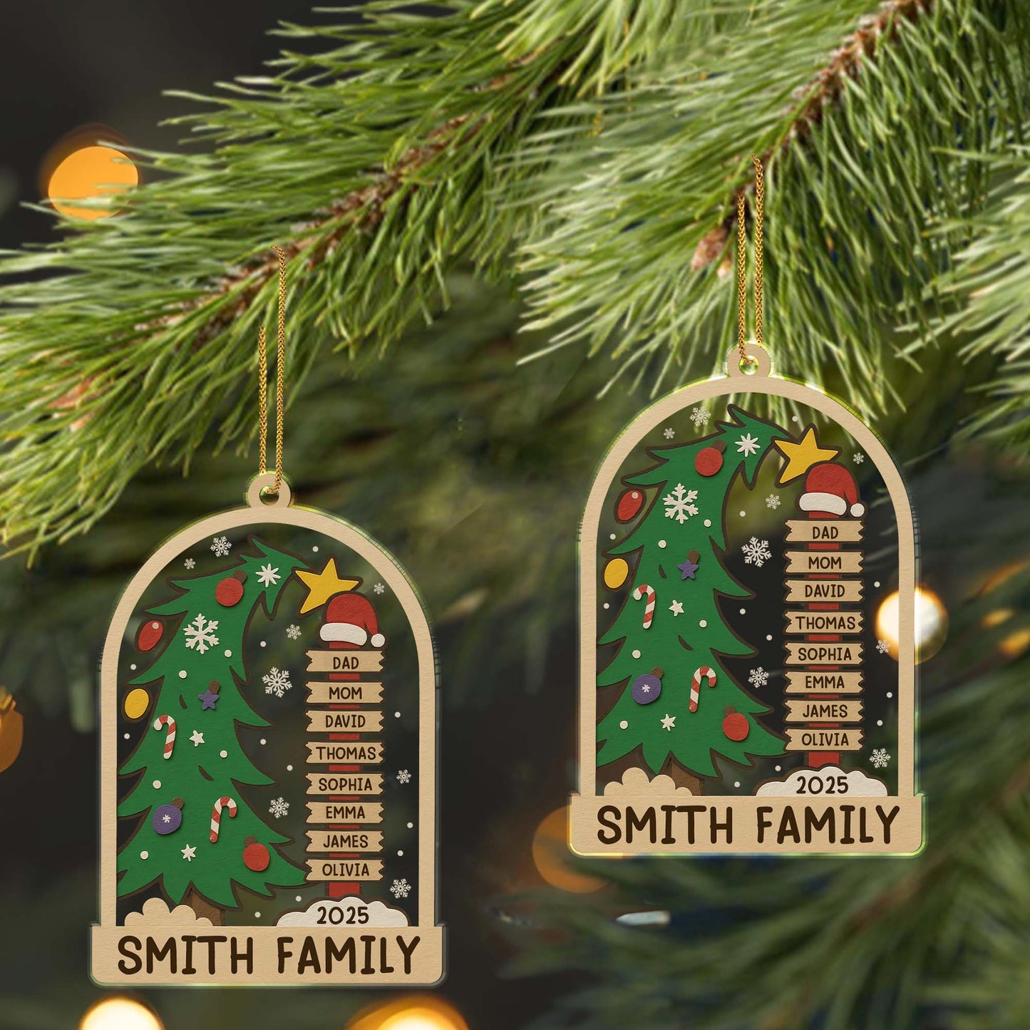 Celebrando las fiestas en familia, árbol de Navidad y adornos - Adorno acrílico personalizado, regalo de Navidad - FAM431_ACO