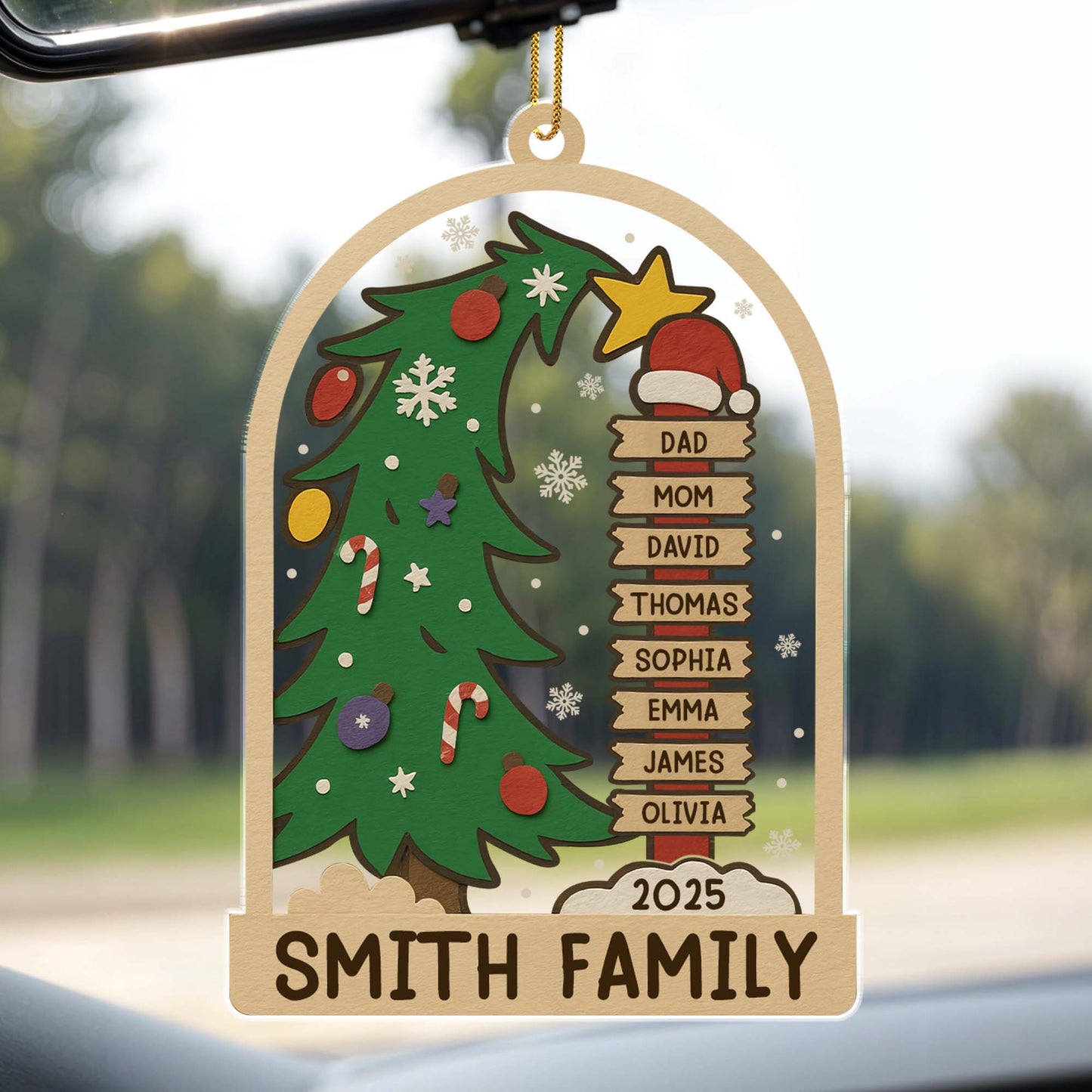 Celebrando las fiestas en familia, árbol de Navidad y adornos - Adorno acrílico personalizado, regalo de Navidad - FAM431_ACO