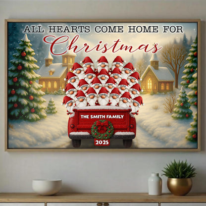 All Hearts Come Home For Christmas With Santa Hats and Red Pickup Truck