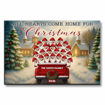 All Hearts Come Home For Christmas With Santa Hats and Red Pickup Truck