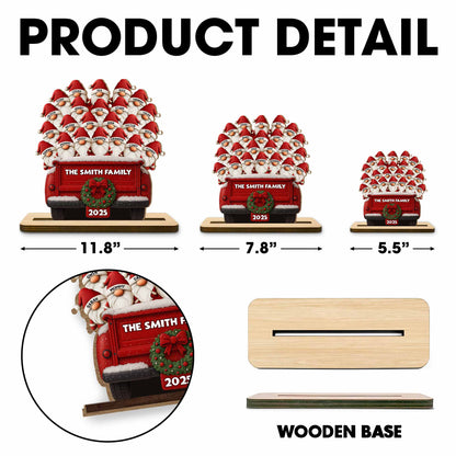 Celebrate Your Family's Unique Bond With Festive Gnomes And Red Truck - Personalized Custom 2-Layer Wood Plaque With Flat Base - FAM440_WPLA