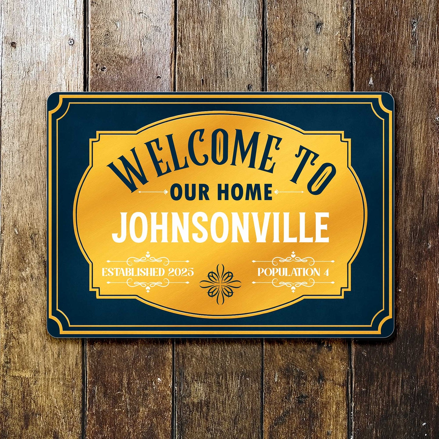 Welcome To Our Home Sign With Elegant Scrollwork