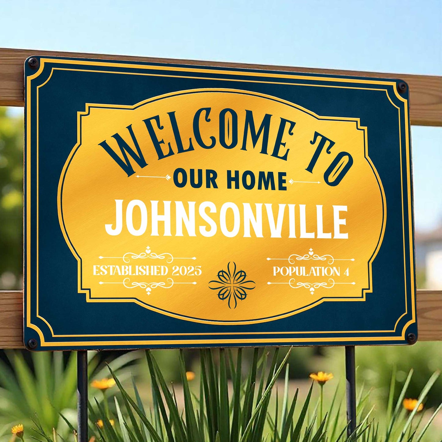 Welcome To Our Home Sign With Elegant Scrollwork