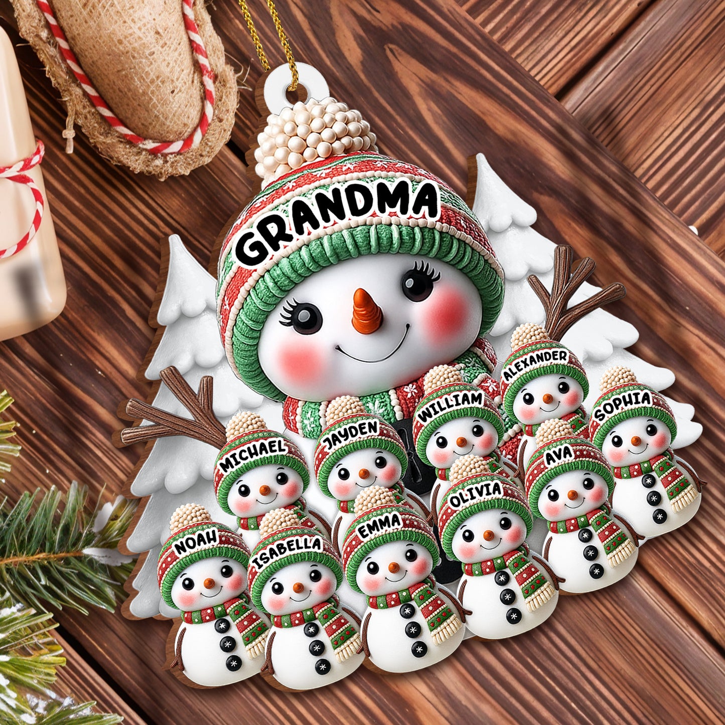 Create A Warm Holiday Decoration With Snowman - Personalized Custom Wood Ornament, Custom Shaped - FAM446_WDO