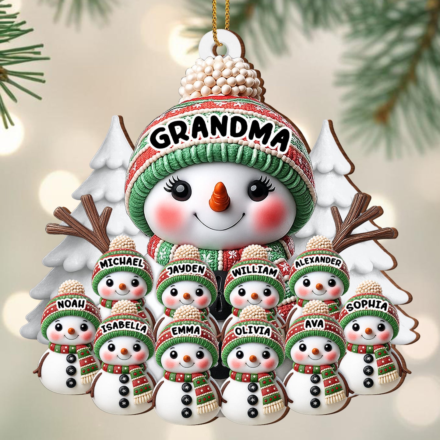 Create A Warm Holiday Decoration With Snowman - Personalized Custom Wood Ornament, Custom Shaped - FAM446_WDO